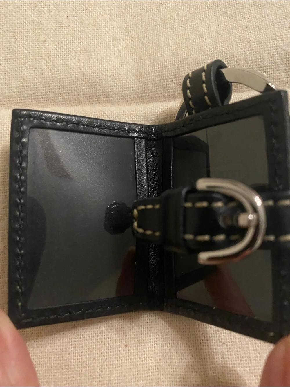 Vintage Coach Black Signature C Photo Key Fob Keychain Buckle Leather Bag Charm